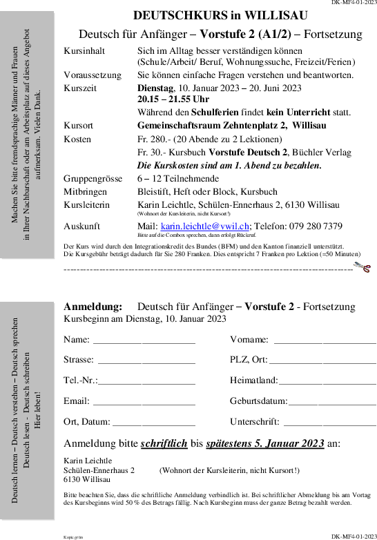 DEUTSCHKURS in WILLISAU